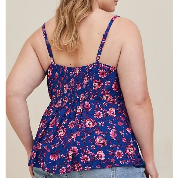 Torrid Blue Pink Floral Peplum Eyelet Cami size 1x Tank Top Spring Summer - Picture 4 of 9